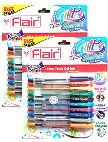 Xtra Sparkle Glitter Gel 10 Farbe 's Xtra Sparkle Gel Pen von Flair (Pack von zwei = 20 Stifte)