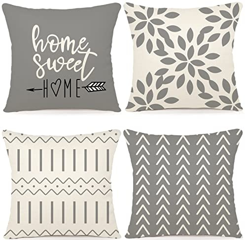 YCOLL Kuddfodral Set med 4 kuddfodral Linne Kuddfodral Dekorativa kuddfodral Trädgårdssäng Soffkudde 50 x 50 cm (set med 4)