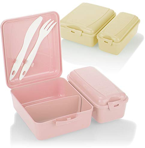 com-four® 2x lunch box con due scomparti separati, box per salumi