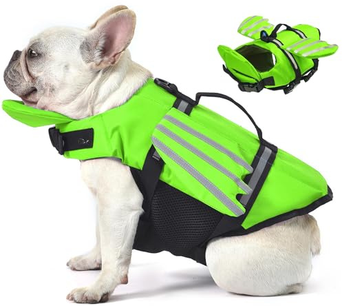 Giubbotto salvagente per cani Bulldog francese, motivo ali per animali domestici, salvagente con manico per nuoto, piscina, spiaggia, canottaggio, per cuccioli di taglia piccola, media, grande