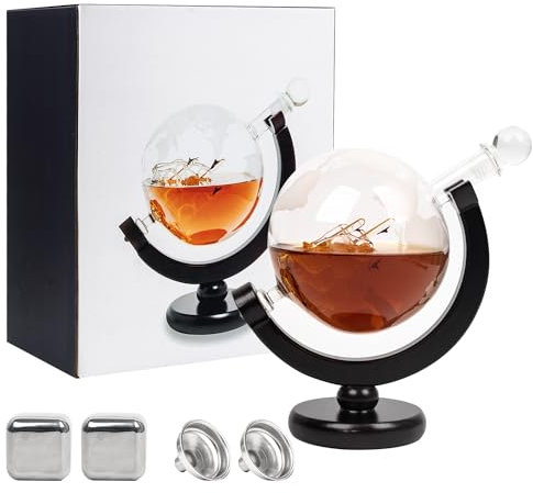 Globe Whisky Decanter Set Gift - Ship Decanter, 2 Stone, 2 Funnel - Men's Whiskey Gifts