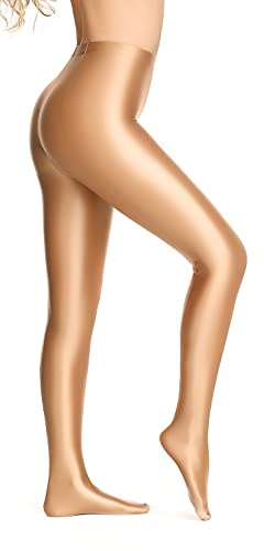 SOFSOT Plus Size 200D Opaque Glossy Pantyhose Wet Look Footed Shiny Tights Pilates Yoga Pants High Waist Leggings Gold