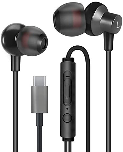 MAS CARNEY TI3 Cuffie con Filo USB di Tipo C, Auricolari USB C, Cuffiette In-Ear con Microfono per Samsung S20, Huawei, OPPO, Honor, Google Pixel e Altri smartphone con Interfaccia di Tipo C- Nero