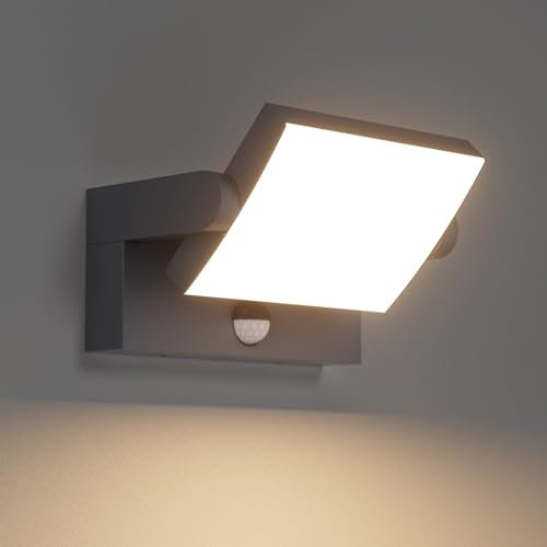 Klighten 24W Outdoor Wall Light with Motion Sensor Waterproof IP65, Modern Aluminum Wall Lamp Outside/Indoor with Swiveling LED Panel for Entrance Garden Terrace, Anthracite, Warm White 3000K