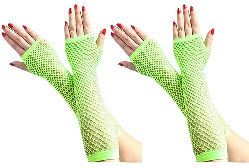 2 paia di guanti a rete da donna, guanto lungo senza dita in rete, guanti elastici per il vestito, accessori per costumi da ballo e festa (Verde)