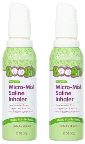 Boogie Micro-Mist Saline Inhaler Refill, Baby Nose Congestion Relief, Nasal Spray for Kids, Pediatrician Recommended, Unscented, 1.7 oz (Pack of 2)