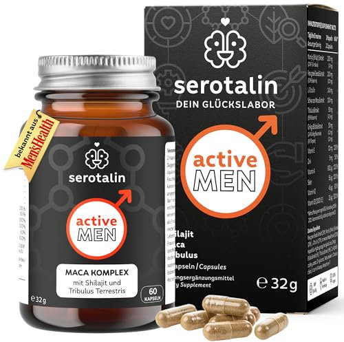 serotalin ACTIVE MEN Maca T-Kapseln für aktive Männer | Bockshornklee mit Shilajit, L-Citrullin, schwarzem Maca & Tribulus | Vegan & Made in Germany | 60 Kapseln