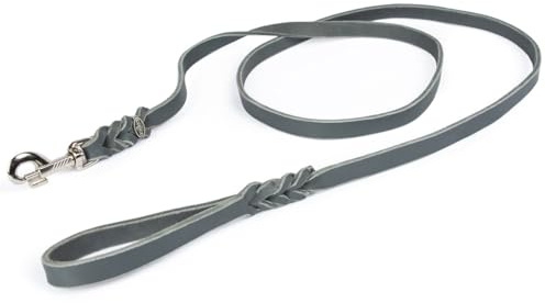 CopcoPet - Hundeleine Grau 2 m x 8 mm aus hochwertigem Rindsleder - Weiche Fettlederleine mit Chrom Karabiner - Geflochtene Führleine für Hunde - Hunde Zubehör 100% Handmade in Germany