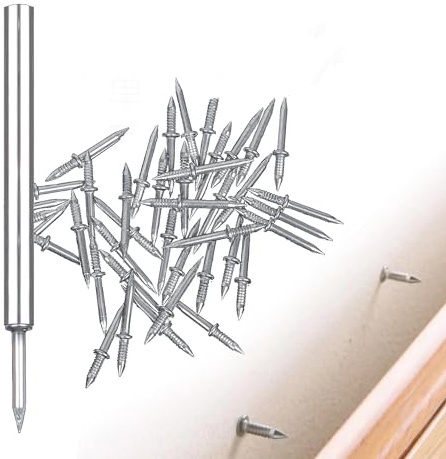 200PCS Clou Sans Couture à Fil de Plinthe à Double Tête, Ligne De Pied Clous Sans Marques, avec Outil De Manchon Spécifique, Sécurité Invisibles Petit Vis Clous, pour Tapissier, Placages Bois