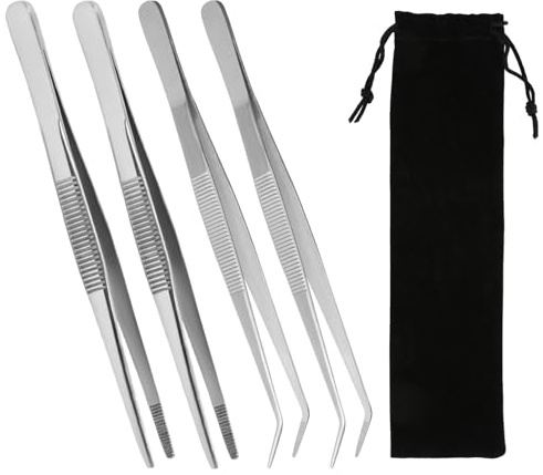 Lot de 4 pinces incurvées de 20 cm, pince à épiler émoussée, en acier inoxydable, pince professionnelle longue et droite, pince à épiler inclinée pour animaux aquatiques, corail, bricolage, cuisine