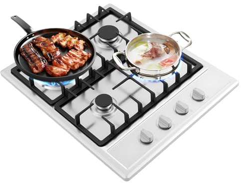 Treliamd Table de cuisson à gaz, table de cuisson à gaz en acier inoxydable à 5 brûleurs, cuisinière à gaz NG/LPG intégrée de 85 cm, cuisinière à gaz encastrable, brûleurs scellés à double combustible