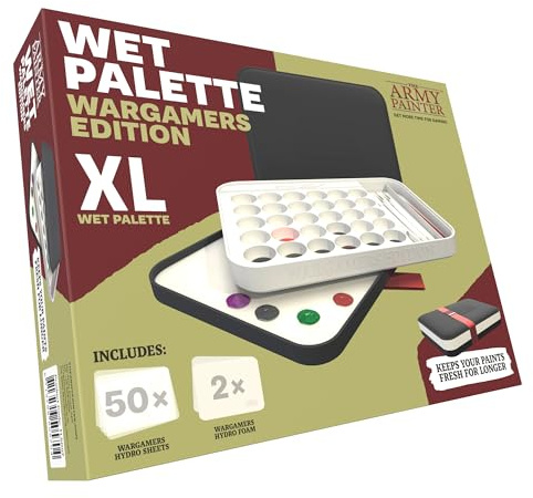 The Army Painter, Wet Palette, Edición Wargamers de Paleta Húmeda XL, Para Conjunto de Pinturas Acrílicas Incl. 50 Hojas Hydro y 2 Espumas Hydro, Paleta de Pintura con Tapa, Para Pintura de Miniaturas
