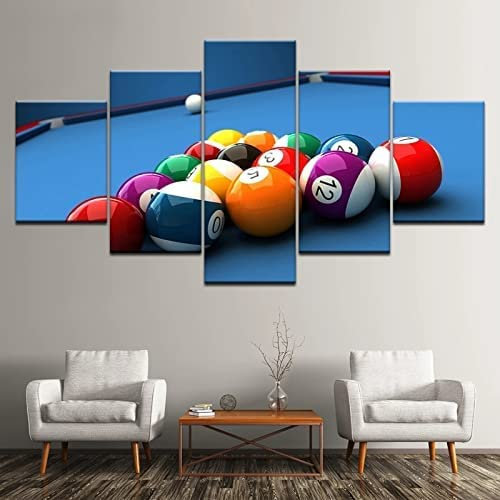 Kunstdrucke Gemälde 5 Teilig Leinwand Drucke,Wand Für Zuhause Malerei Wohnzimmer Wohnung Deko Modulare Bilder 5 Stück Billard Hd Gedruckt Poster Wandkunst Für Bürohotels Rahmenlos 150 X 100-3V4V-N4