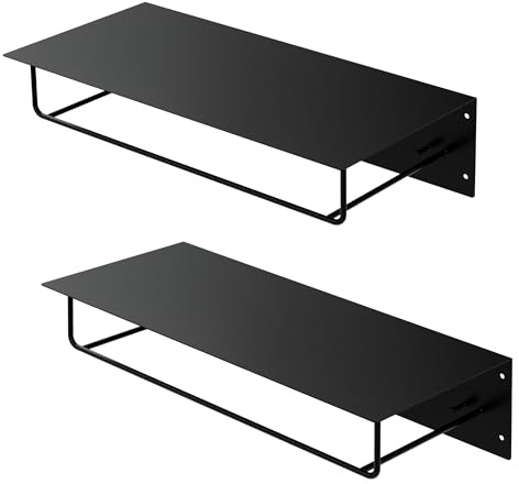 ML-Design Set 2X Percheros de Pared con Barra de Colgar y Estante Flotante para Sombreros 60x30x15 cm Negro Metálico Vestidor o Armario de Pasillo Panel Colgante de Entrada para Chaquetas y Abrigos