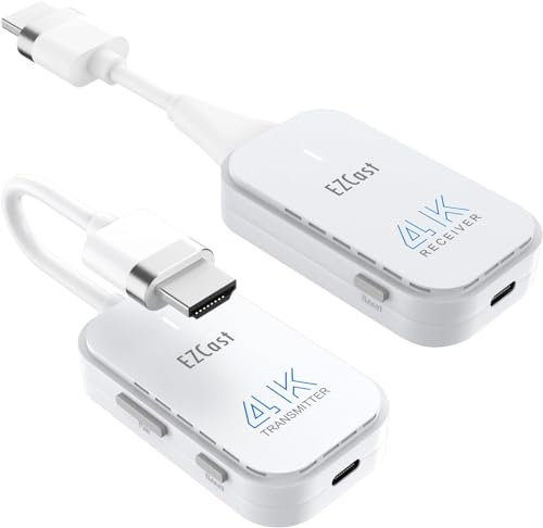 2025 Upgraded EZCast Wireless HDMI Transmitter & Receiver, 4K 30Hz, Screen Mirroring and Extending for Laptop/PC/PS5, 30m Range