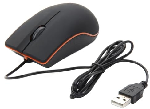 Qinlenyan Ergonomic Wired USB Mouse - Easy Setup, 1200 DPI, 3 Buttons, Mute Desktop Computer Gaming Optical Mouse - Black