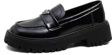 Kvinnors Plattform Loafers Rund Tå Svart Läder Skor Bekväma Mellan Häl Muffin Skor Vår Sommar Mode Enkla Skor