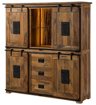 MASSIVMOEBEL24.DE | Highboard Mango/Altholz 150x45x160 Natur lackiert Railway LUX #120