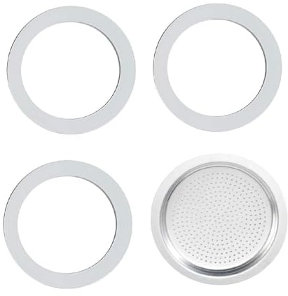 3 Stück Espressokocher Dichtungsring, Ersatzdichtung Silikon, Kaffeekannen-Ringdichtung mit 1 Aluminium-Filtereinsatz Brühgruppe(6 Tassen)