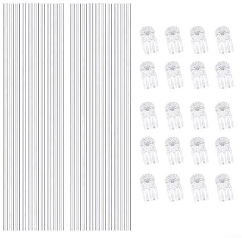20 x Pflanzenstäbe, Acryl, transparent, mit 20 Clips, Set für Topfpflanzen, Orchideen, Topfpflanzen, Tomaten, Blumen (40 cm)
