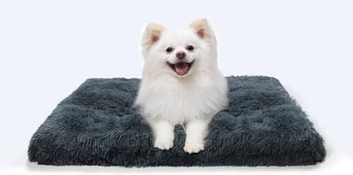 MDDK DY Hundebett, Mittel Hundekissen Waschbare, Flauschige Hundematte, Langer Plüsch, Weiche Polsterung, Multifunktional Hundekistenmatratze, Dunkelgrau,75x50x8cm