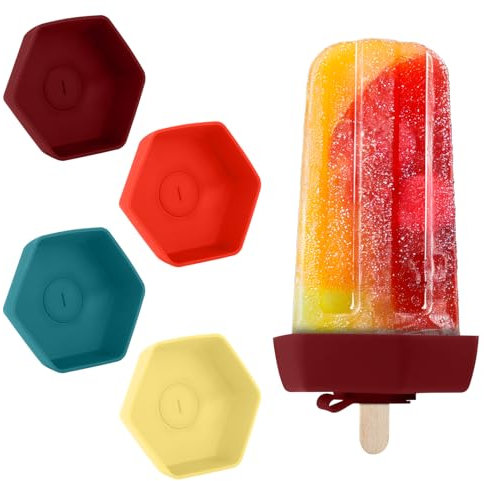 4 Pack Drip Free Silicone Popsicle Holders, 3.94x3.54in Reusable Ice Cream Holders Reusable Ice Pop Holders for Kids Popsicle Drip Holder Reusable Popsicle Holders for Toddlers