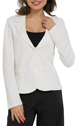 Ballandoro Damblazer i Trikå – Figursydd Jerseykavaj utan Foder och Fickor – Casual Kavaj för Kontor och Vardag – Resvänlig och Mjuk Blazer för Kvinnor, Mjölkvit, L