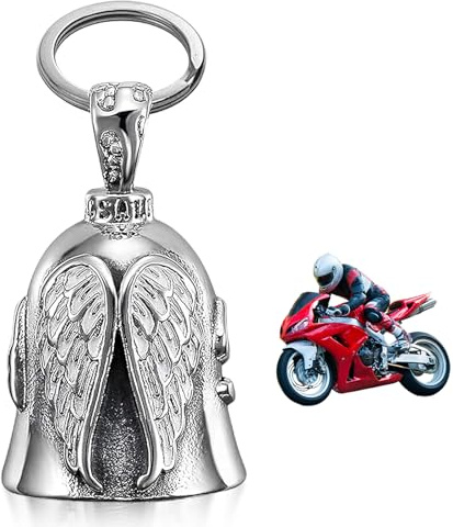 Campanello da guardiano per moto, con catena e ciondolo portafortuna per moto, portachiavi con campanella per la benedizione della pace, Argento, Taglia unica