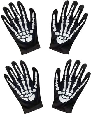 Halloween Skeleton Gloves Short Full Finger White Bones Gloves for Adult Hallowmas Cosplay Dance Costume Party