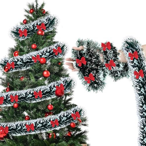 5 Piezas Guirnalda de Oropel de Navidad,ZoneYan Espumillon Guirnaldas navideñas,2m,Brillante Espumillón,Guirnalda de Oropel de Navidad con Arco Dorado,para Decoración para Navidad Bodas Fiestas (rojo)