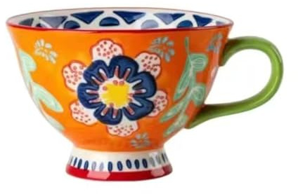 Jarsense Ceramic Cup 420ml Mug Relief Painting Ceramic Cup Creative Breakfast Cup for Milk Oatmeal Tea Water (Orange)