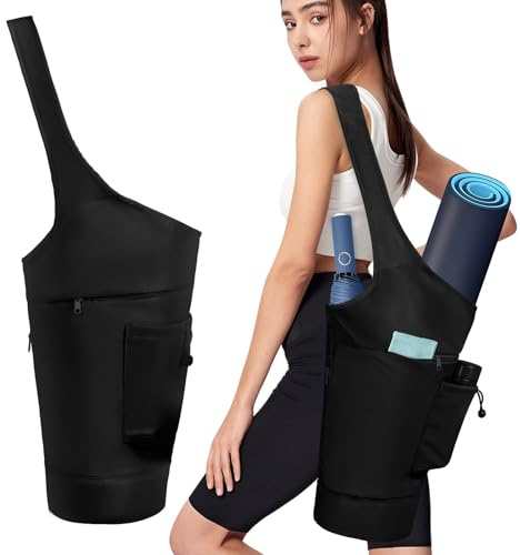 Aucuu Yogatasche mit Grosser Öffnung, Yogamatte Tasche, Sporttasche Damen mit Nassfach & Flaschentasche, Verstellbarer Schultergurt Gym Yoga Tasche, Trainingstasche Yogatasche für Pilates Yogamatten