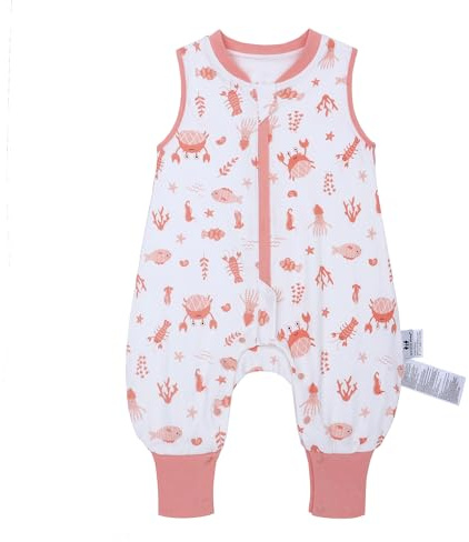 Sacco nanna con piedi, 1,0 TOG, ideale per la primavera e l'autunno, 100% cotone, comfort per tutto l'anno per il vostro bambino (corallo, M/75-85 cm)