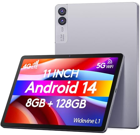 Wainyok 11 tum Android 14 surfplatta med 8 GB RAM + 128 GB ROM (1 TB TF) | Octa-Core | Widevine L1, FHD-skärm, 13MP+5MP, 7000mAh, GPS Lila