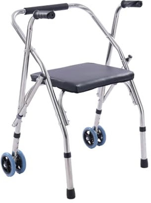 Gehhilfe Für Senioren,Rollator Faltbar und Leicht mit Sit,Rollatoren Schmal für Wohnung,Rollatoren für Senioren Klappbar mit Reifen für All Gelände Höhenverstellbar,Belastbar bis 100 kg