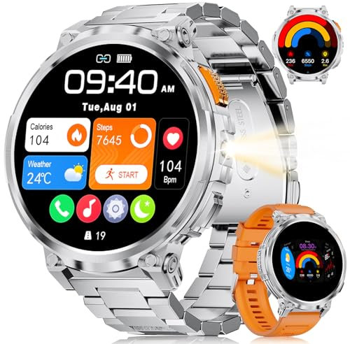 LIGE Smart Watch for Men Answer/Make Calls,1.85HD Large Display Fitness Tracker with Flashlights,730mAh Smartwatch wtih Heart Rate Sleep Monitor IP68 Waterproof 120+Sport Modes for Android iOS,Silver