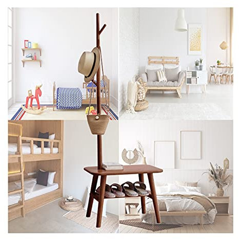GLMGBP Perchero de Madera con Banco para Cambiar Zapatos, Ideal para recibidor, Dormitorio, Entrada, Oficina, Almacenamiento de Ropa, Sombreros, Bolsos, 2 Colores (Color Nogal 60)