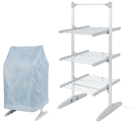 Rediffusion Heated Clothes Airer with Cover, Compact, 3 Tier, 30 Heated Rails, 14m Hanging Space, 24kg Weight Capacity, Indoor Airer, Energy Efficient, 130 x 58 x 62cm, Silver - RED248