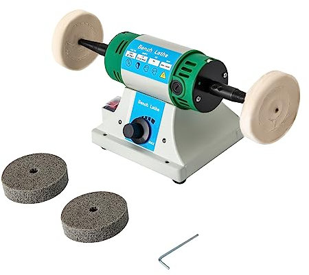 Qussse Tischpolierer Poliermaschine 320W Elektrische Schleifmaschine mit 4 Polierscheiben Doppelschleifer Motor zum Schleifen und Polieren, für Diamanten Gold Leder