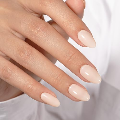 KQueenest Soft Gel Press on Nails Kurz – Sheer Nude Nägel zum Aufkleben Kurz Runde, Einfarbig Fake Nails, Glänzend French Mandel Künstliche Nägel Set für Frauen & Mädchen, 24 Stück