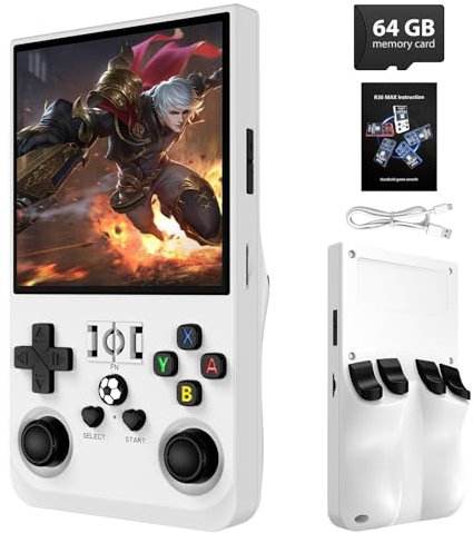 R36MAX - Consola de juegos de mano retro, más de 18000 juegos HD, mini consola de video retro, pantalla IPS de 4.0 pulgadas, memoria de 64 GB, consola portátil de videojuegos de arcade regalo para