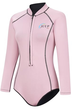 Yruioon Costume intero da donna in neoprene 2,5mm, tuta termica a maniche lunghe, muta subacquea, rashguard, per snorkeling, surf, costume da bagno, rosa chiaro., S