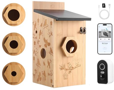 Vogelhaus mit 4MP Kamera, Nistkasten für Vögel für Draußen Wetterfest, 2,4 G WiFi & App Benachrichtigung, Video/Fotoaufnahme & Bewegungserkennung, Beobachten Sie das Nisten und Schlüpfen, Nachtsicht,C