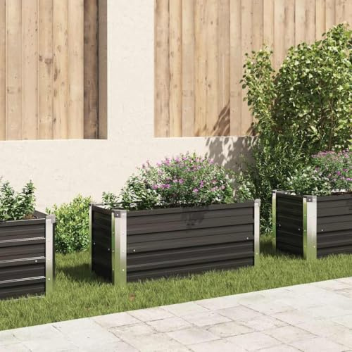 HaoChrymec Bancal de Jardín Antracita con Acero Galvanizado, Resistente a la Intemperie, Fondo Abierto, Jardinera para Balcones y Huertos Urbanos, 100x40x45 cm