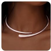 GoldGifts Statement Chunky Gold Collar Necklace for Women,Teardrop Open Cuff Choker with Spring-Hinged Clasp, Modern Torque Bangle Design, Elegant Thick Wrap Fashion Jewelry Gift, 14 inch, Gold Plated