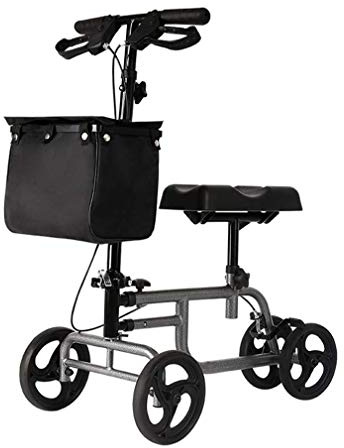 Déambulateur Pliable À 4 Roues, Déambulateur À Genoux avec Double Système De Freinage, Hauteur De Roulement Réglable, pour L'Intérieur Et L'Extérieur, Gris