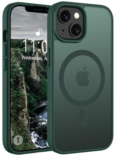 Andwing Matt Hülle für iPhone 13/14 Grün | [Kompatibel mit MagSafe], Militärstandard FallSchutz Handyhülle,Mattierte Durchscheinende Rückseite Schutzhülle