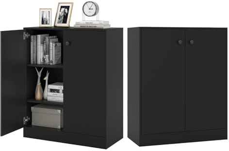 KOMFOTTEU Buffet avec 2 Portes, Meuble Bas de Cuisine, 3 Niveaux, Armoire de Rangement avec Dispositifs Anti-basculement, pour Salon, Salle à Manger, Chambre, Entrée, 72 x 34 x 85,5 cm (Noir)