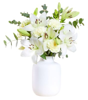 Blumenstrauß Ich denk an Dich in Weiß, mit Lilien, Nelken | 15 Stiele, Weiß Farbe, 7-Tage-Frischegarantie, Floristen Qualität, Frische Blumen, Ideale Geschenkidee | BLOOMY DAYS