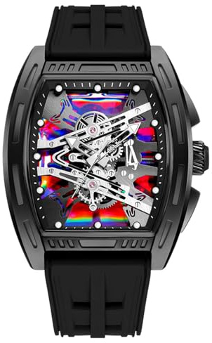 findtime Montre Militaire Homme Unique Cadran Rectangulaire Sport Design Style Punk Cadran Rectangulaire,Affichage Numérique Analogique, Double Fuseau, Chronomètre Étanche 5ATM